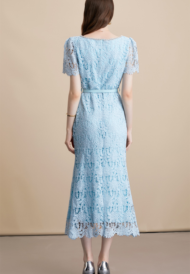 French Chic Fishtail Hem Lace Long Dress CA25091512BL