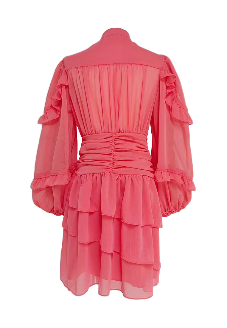 2024 autumn standing collar lotus leaf side length dress CA24081612BE