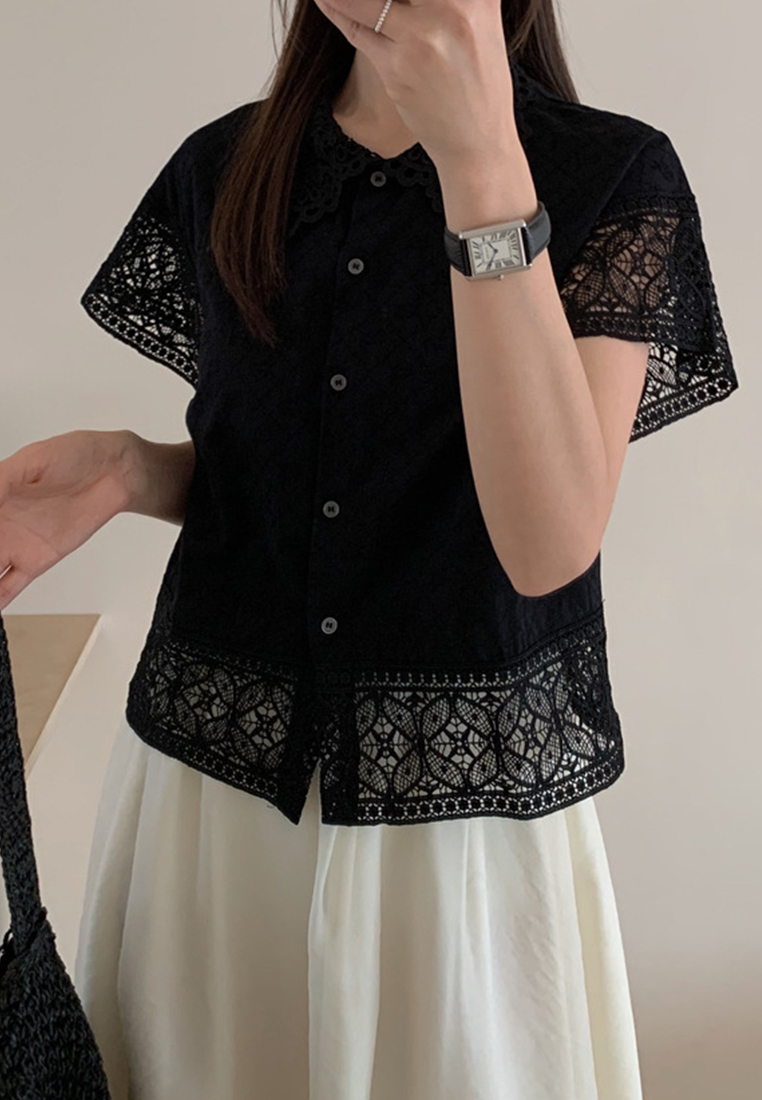 Korean version gentle lace and lace top CA25042912BK