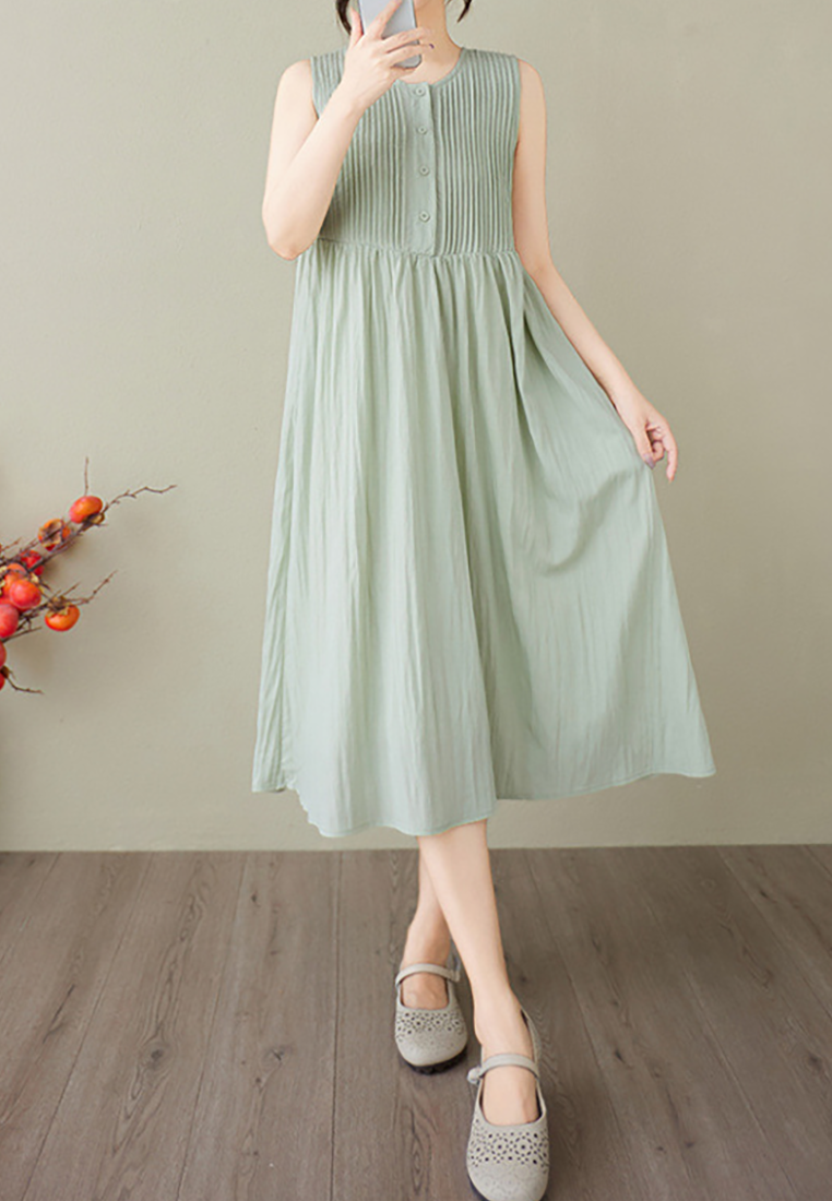 Summer new sleeveless cotton and linen dress CA25070912W