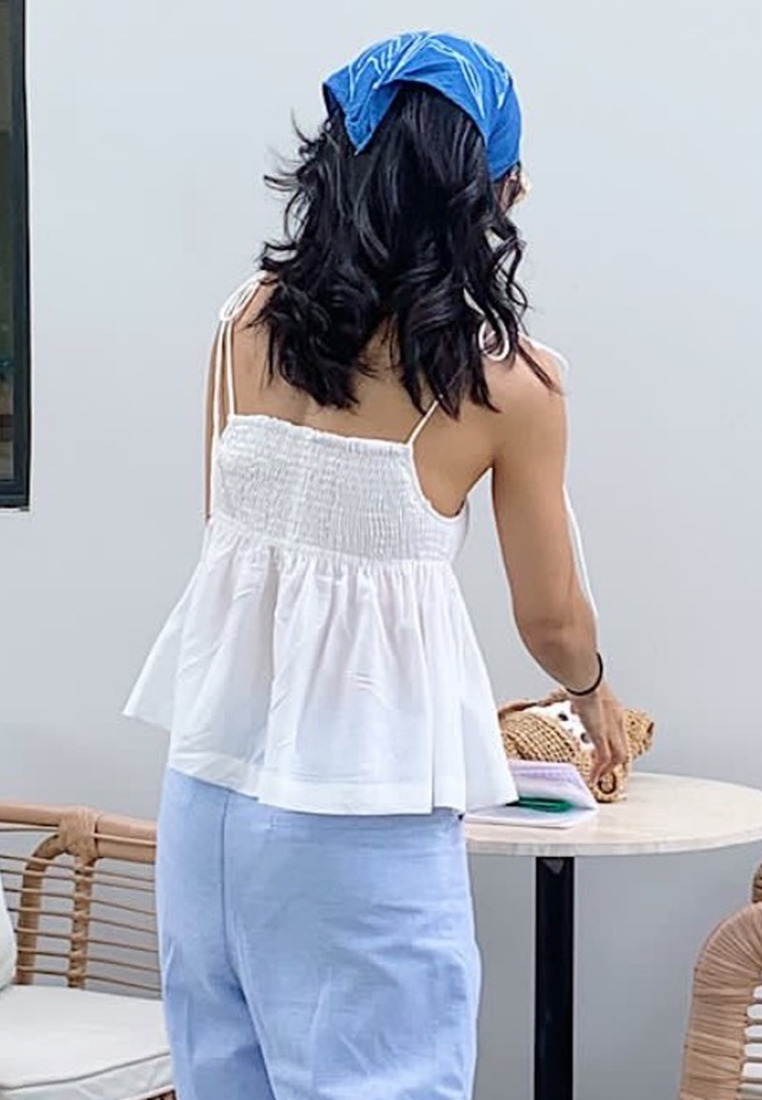 Summer solid color loose lace top CA25070912BL