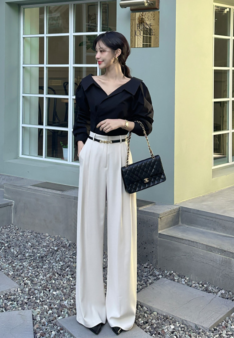 Early Fall Korean Chic Lapel Slanted Waist Shirt CA25090212BL