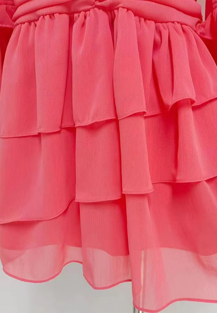 2024 autumn standing collar lotus leaf side length dress CA24081612BE