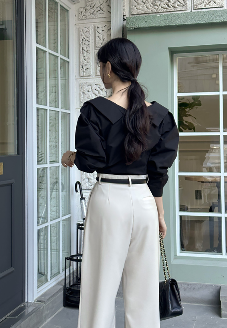 Early Fall Korean Chic Lapel Slanted Waist Shirt CA25090212BL