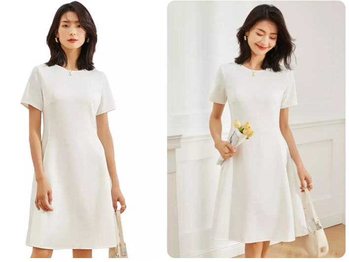 Simple and Elegant Solid Color Short Sleeve Dress CA101934RD