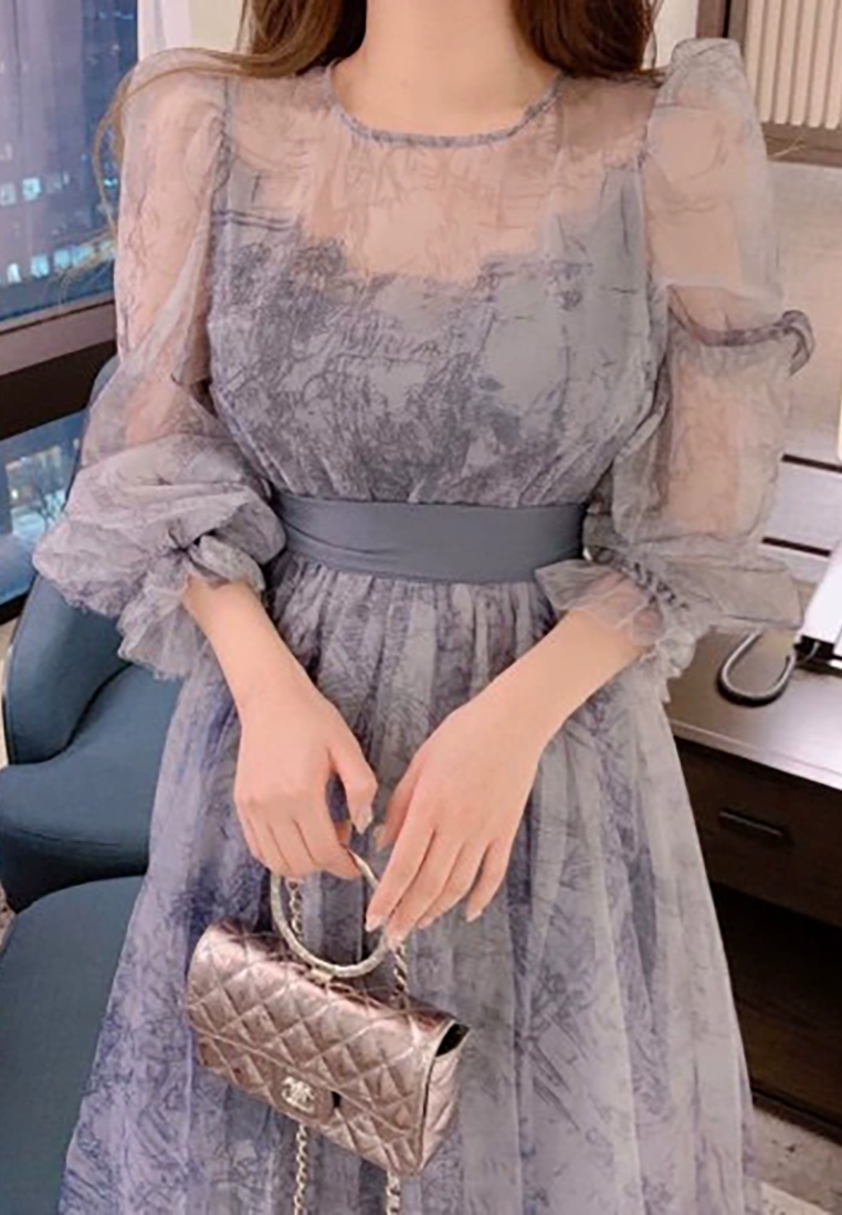 New Spring French Lace-up Waist Dress CA25021302BL