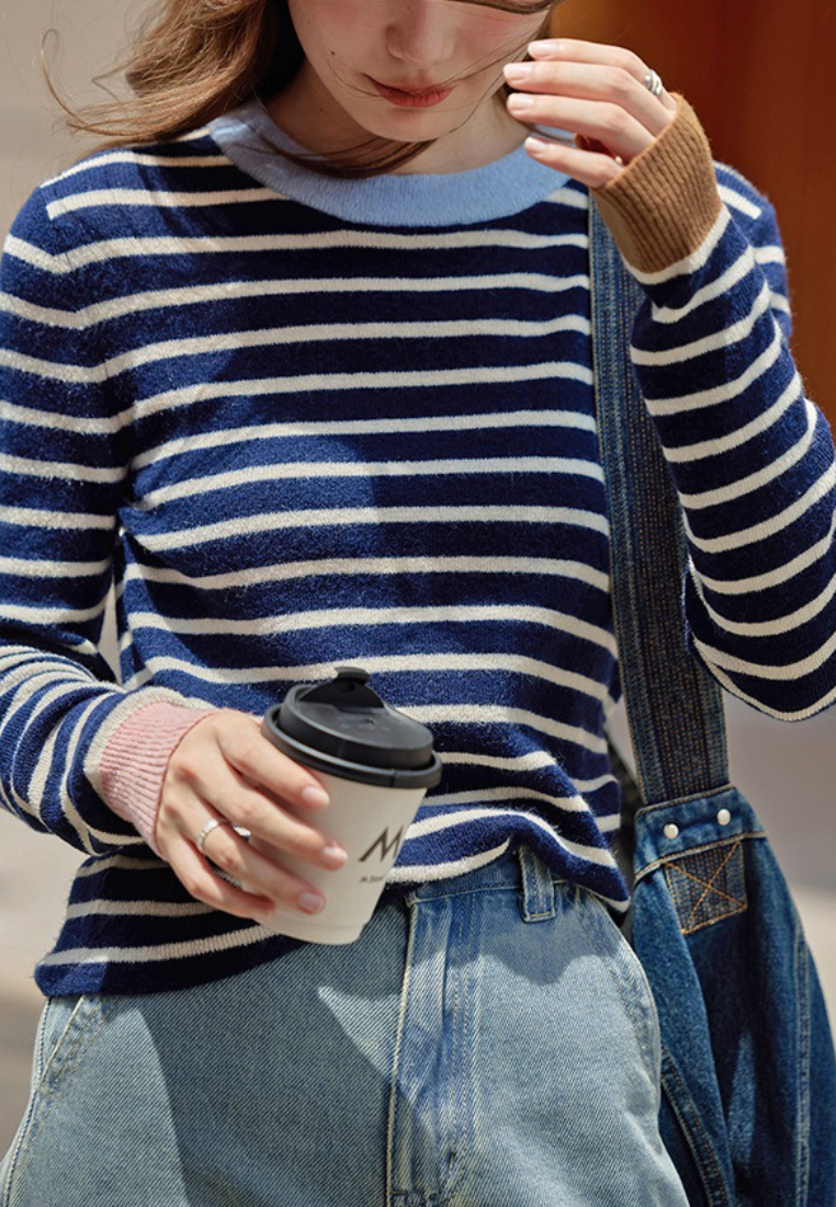 Temperament new striped wool knitted top K120903