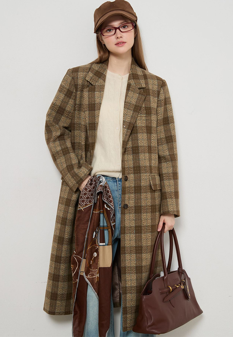 New Wool Retro British-Style Long Plaid Woolen Coat CA25110713BW