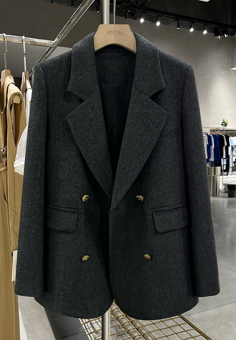 New Autumn/Winter Dark Grey Wool Blazer CA25102413GY