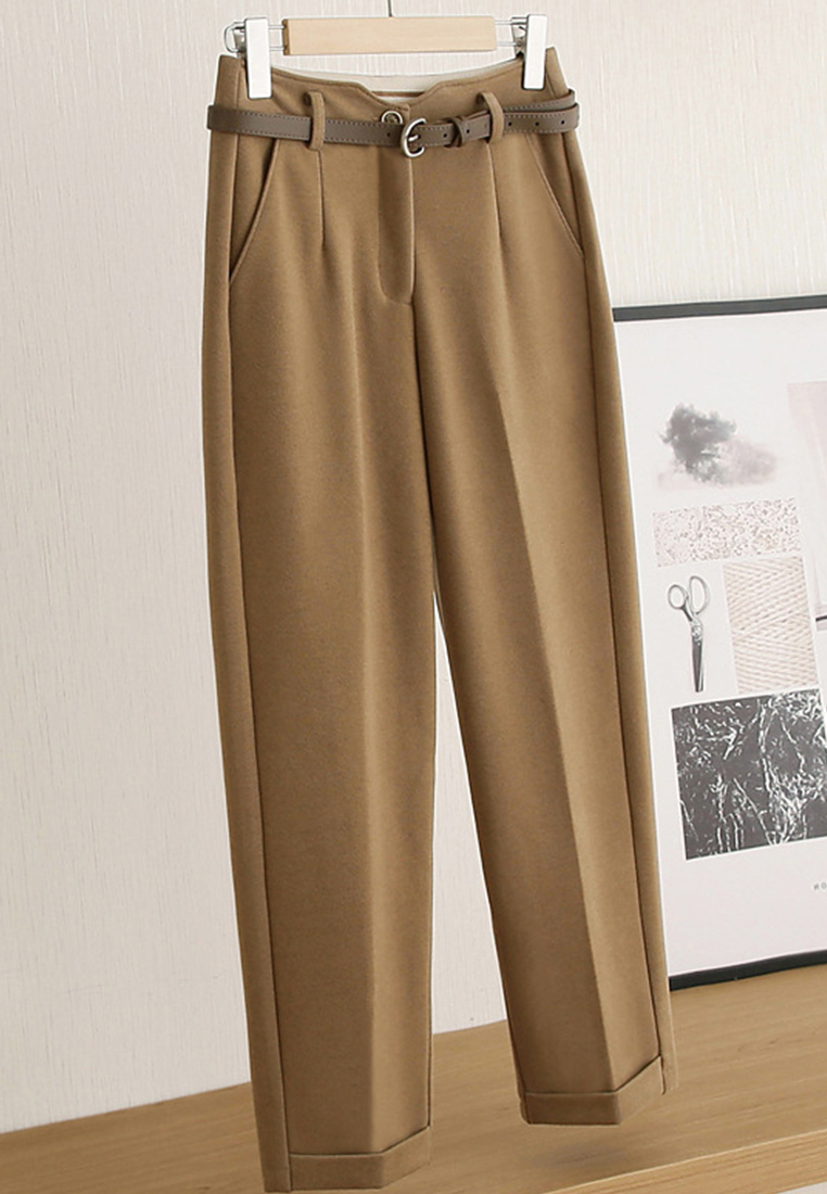 High-waisted casual suit cropped woolen pants CA110213BK