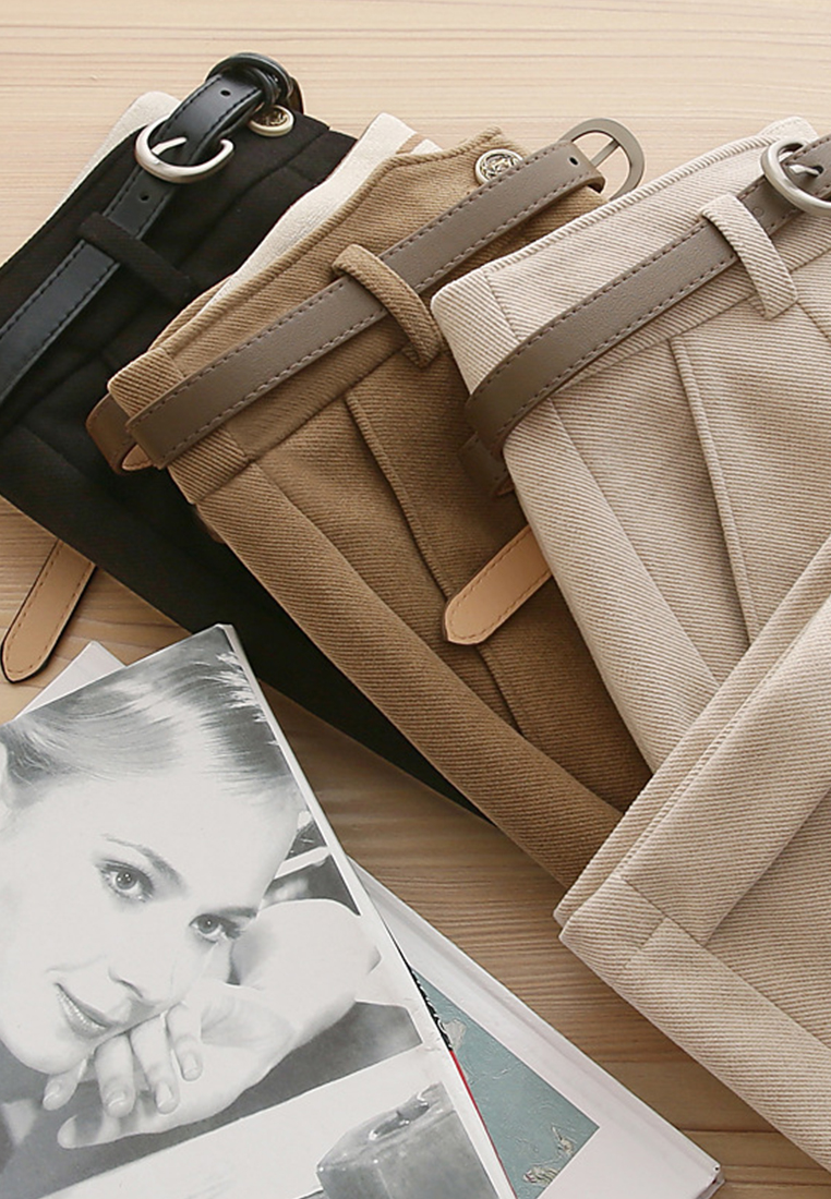 High-waisted casual suit cropped woolen pants CA110213BK