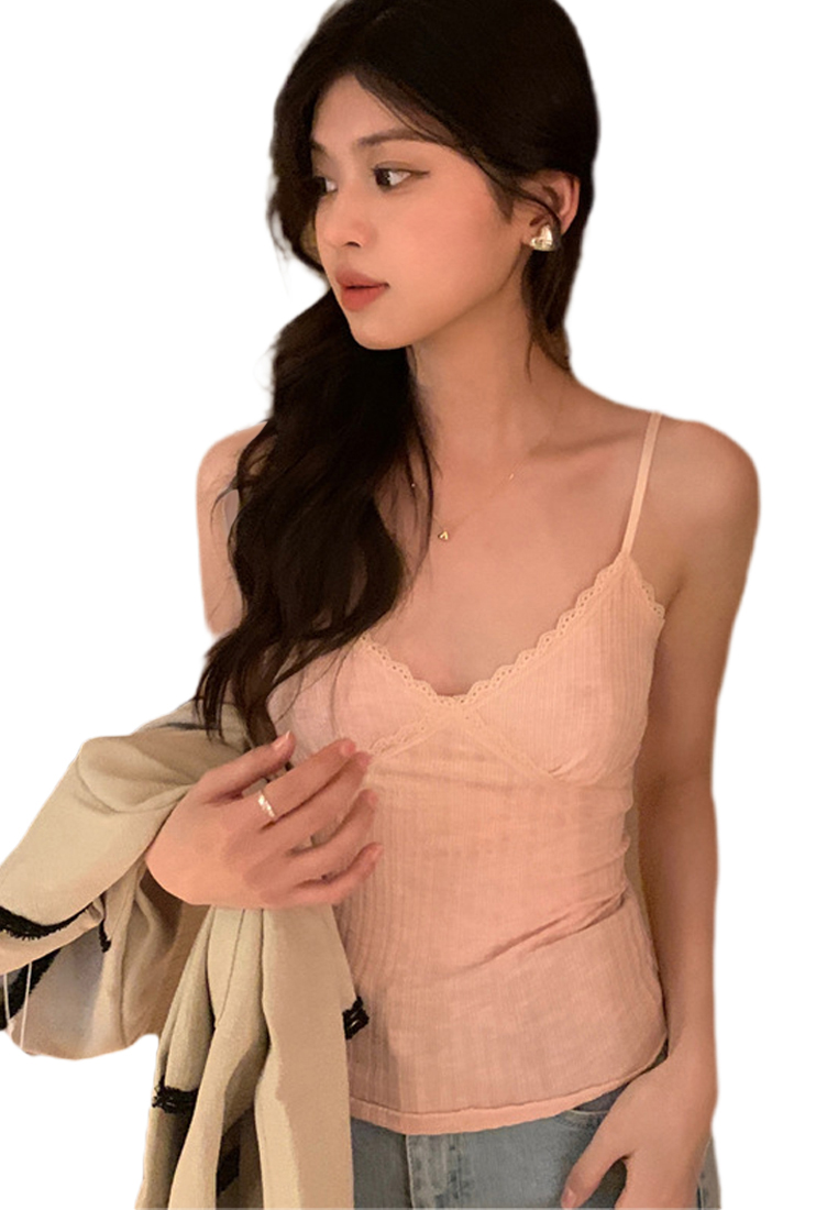 2024 summer ribbed lace suspender top CA24041013PI