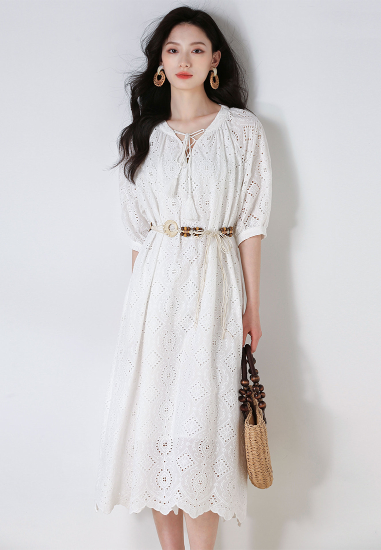 Summer hollow embroidery bohemian holiday style dress CA25052913W