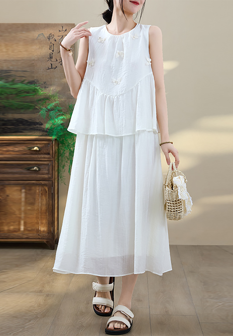 Summer French white fake two-piece sleeveless vest dress CA25070913W