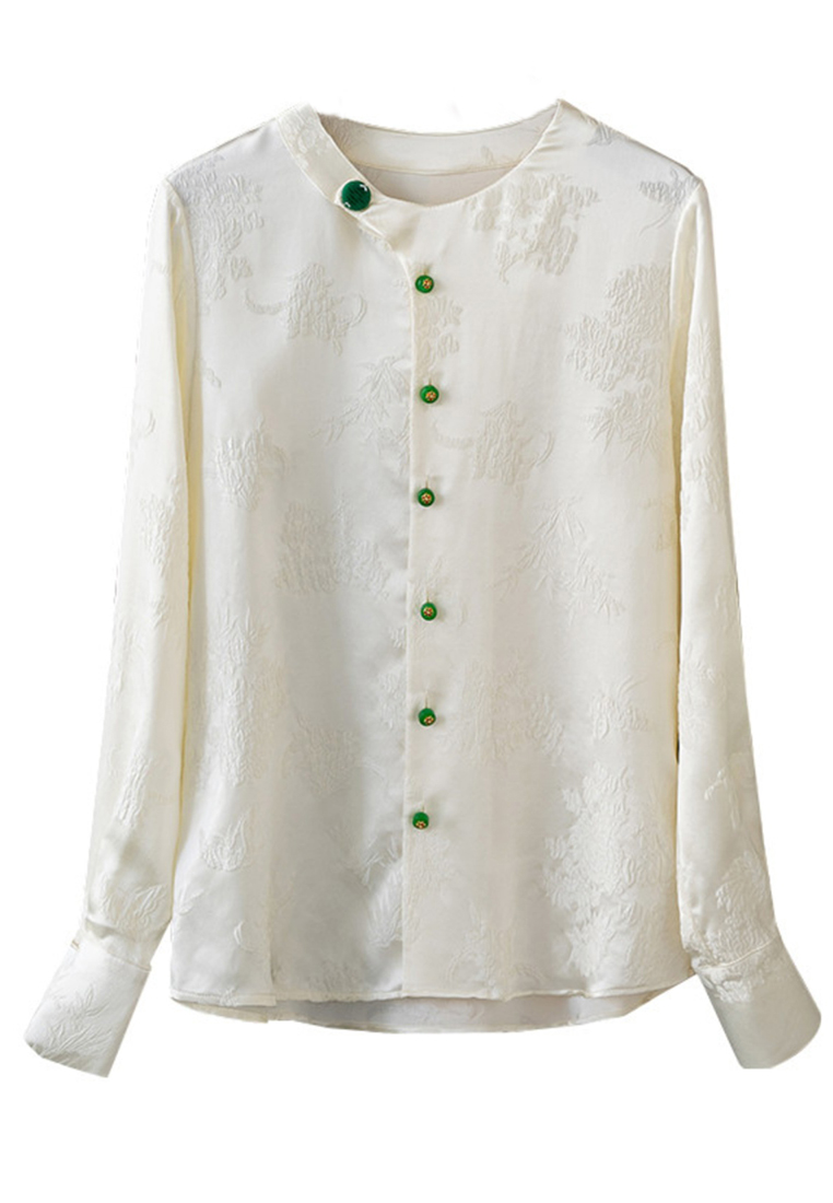 Fashionable light luxury silk jacquard embossed texture shirt top CA010613BE