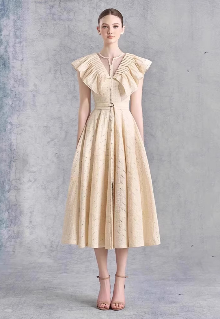 2025 Spring/Summer Ruffled V-neck Dress CA25032713BE