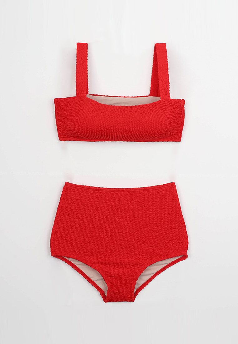 Solid high-waisted beach resort swimsuit set CA24032113W