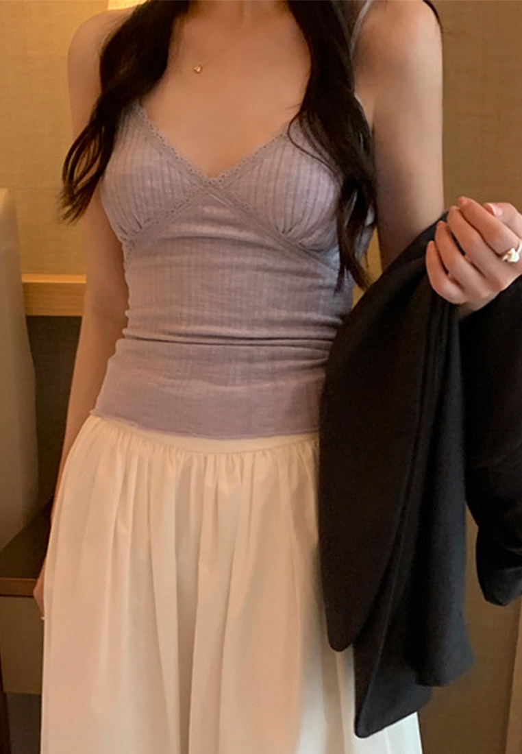 2024 summer ribbed lace suspender top CA24041013PI