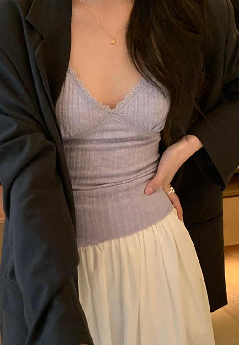 2024 summer ribbed lace suspender top CA24041013PI