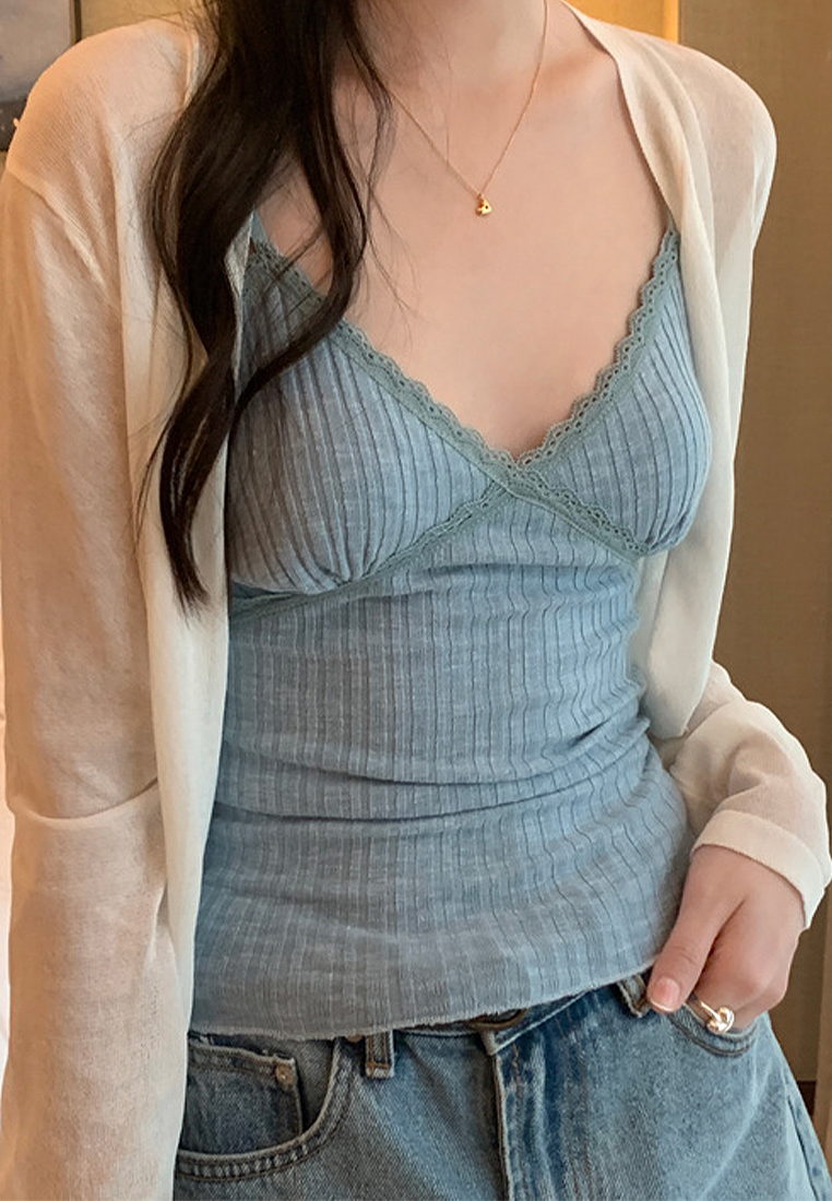 2024 summer ribbed lace suspender top CA24041013PI