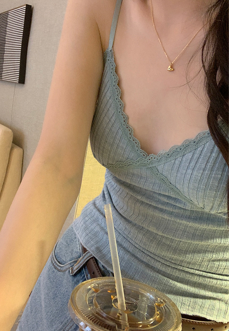 2024 summer ribbed lace suspender top CA24041013PI