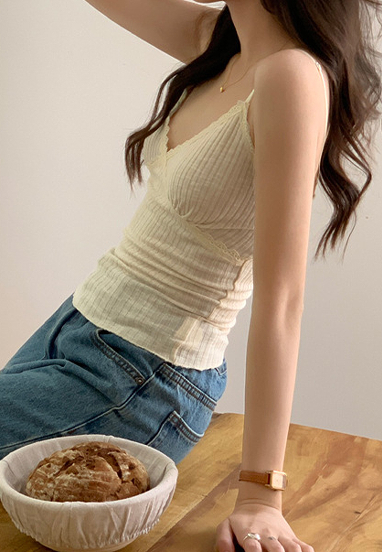 2024 summer ribbed lace suspender top CA24041013PI