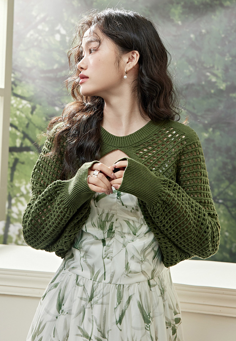 Green chinoiserie slip floral dress set CA24030713