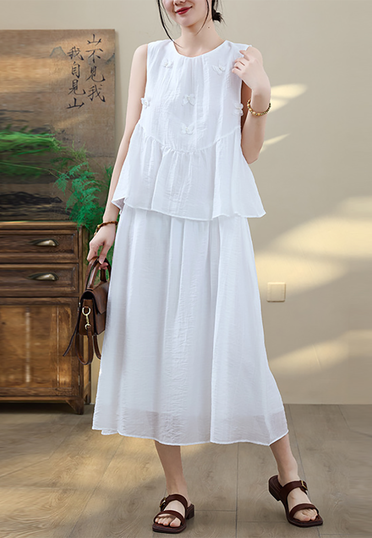 Summer French white fake two-piece sleeveless vest dress CA25070913W