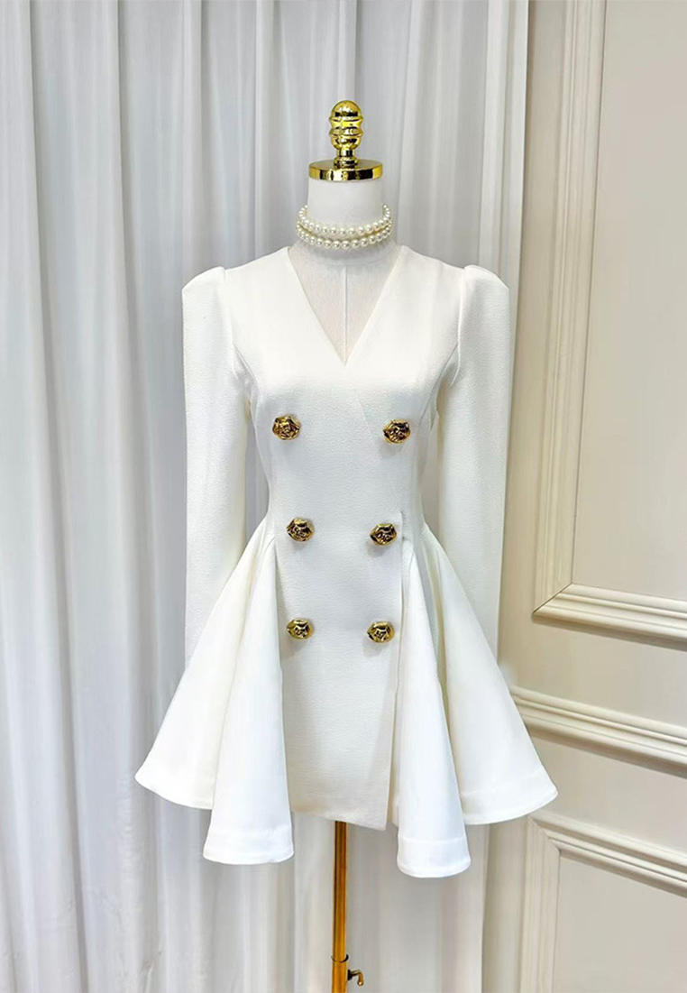 Rose Gold Button Slim-Fit Double-Breasted Tweed Dress CA25091513BK