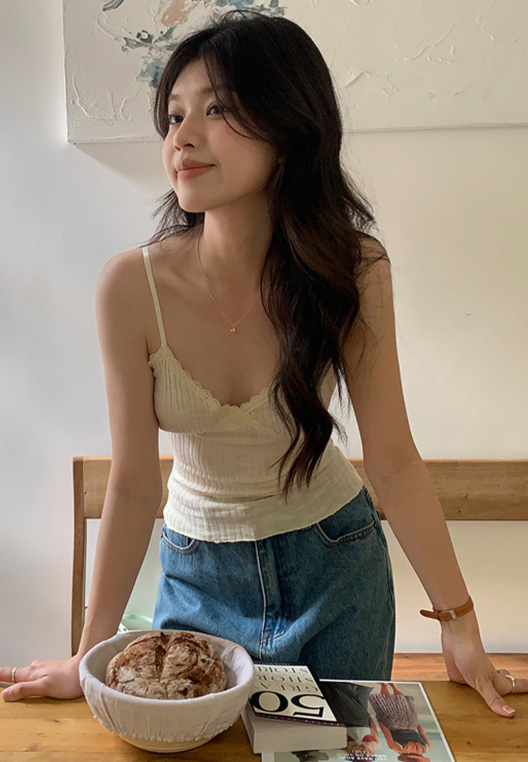 2024 summer ribbed lace suspender top CA24041013PI