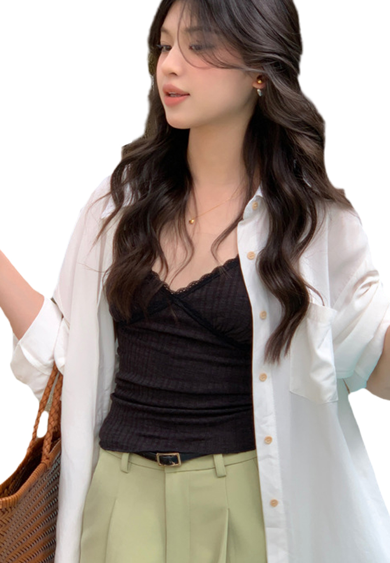 2024 summer ribbed lace suspender top CA24041013PI