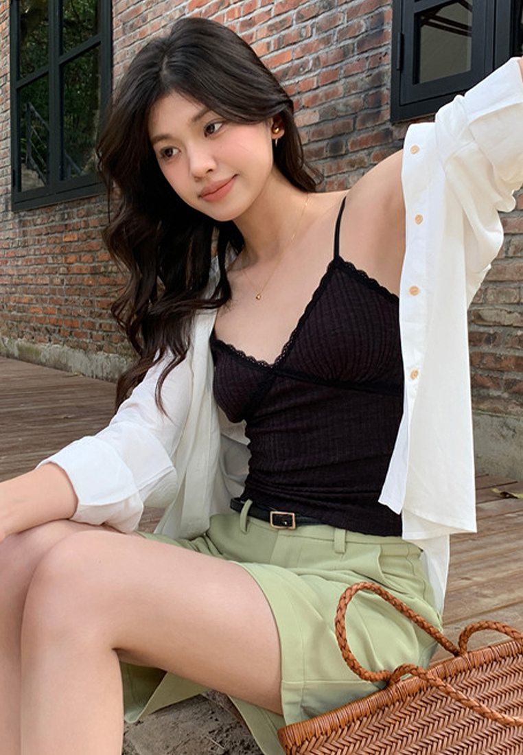 2024 summer ribbed lace suspender top CA24041013PI
