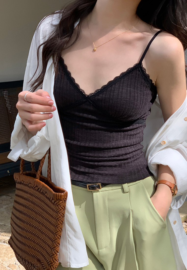 2024 summer ribbed lace suspender top CA24041013PI