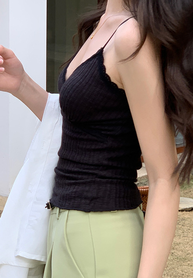 2024 summer ribbed lace suspender top CA24041013PI