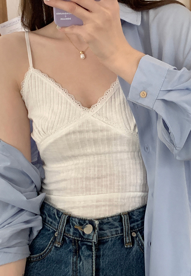 2024 summer ribbed lace suspender top CA24041013PI