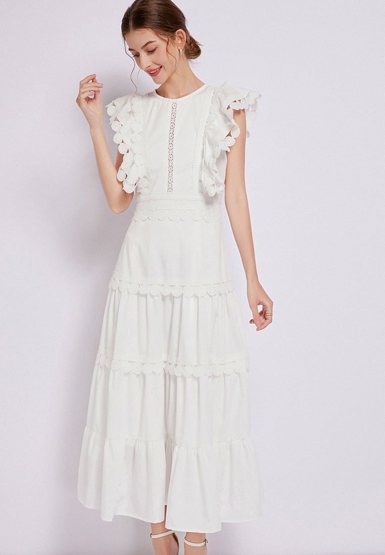 2024 New Round Neck Waistband Solid Color Dress CA24032613W