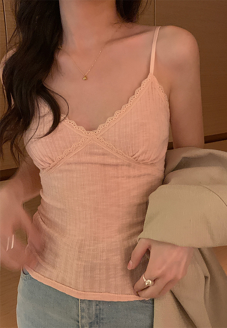 2024 summer ribbed lace suspender top CA24041013PI