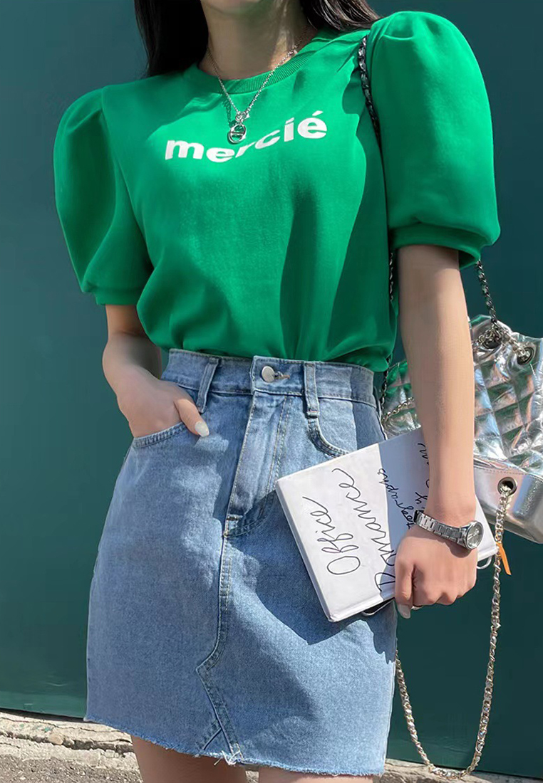 Summer new round neck letter printed T-shirt CA25042913GR