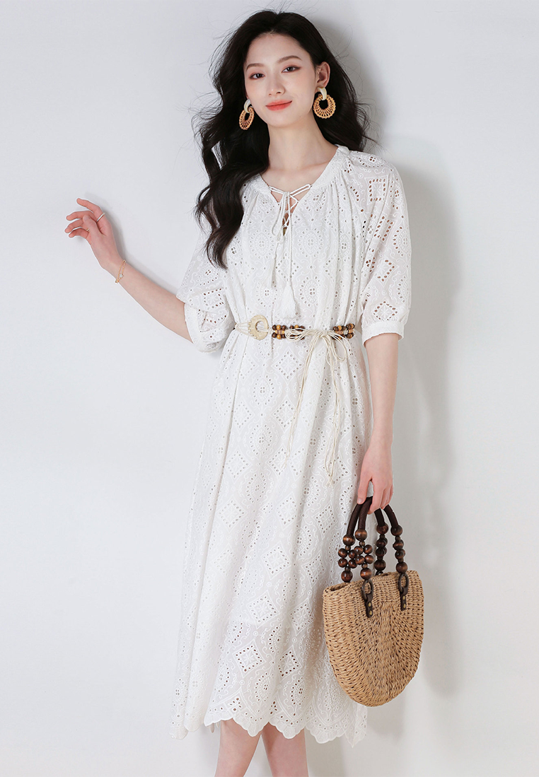 Summer hollow embroidery bohemian holiday style dress CA25052913W