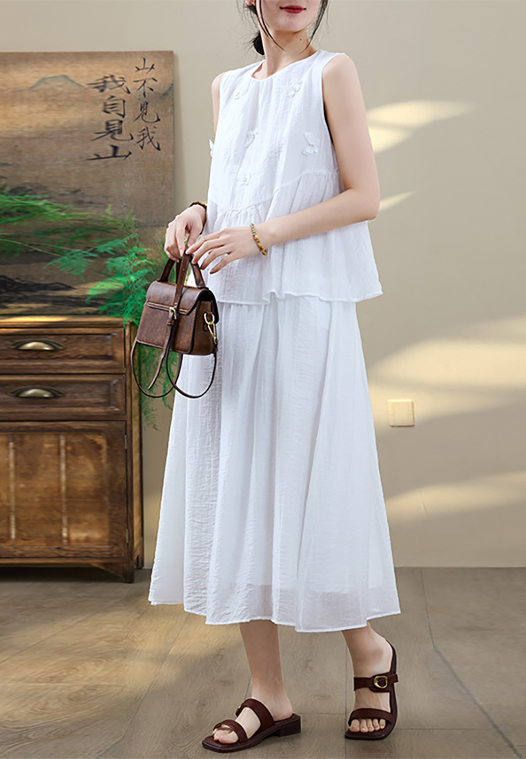 Summer French white fake two-piece sleeveless vest dress CA25070913W