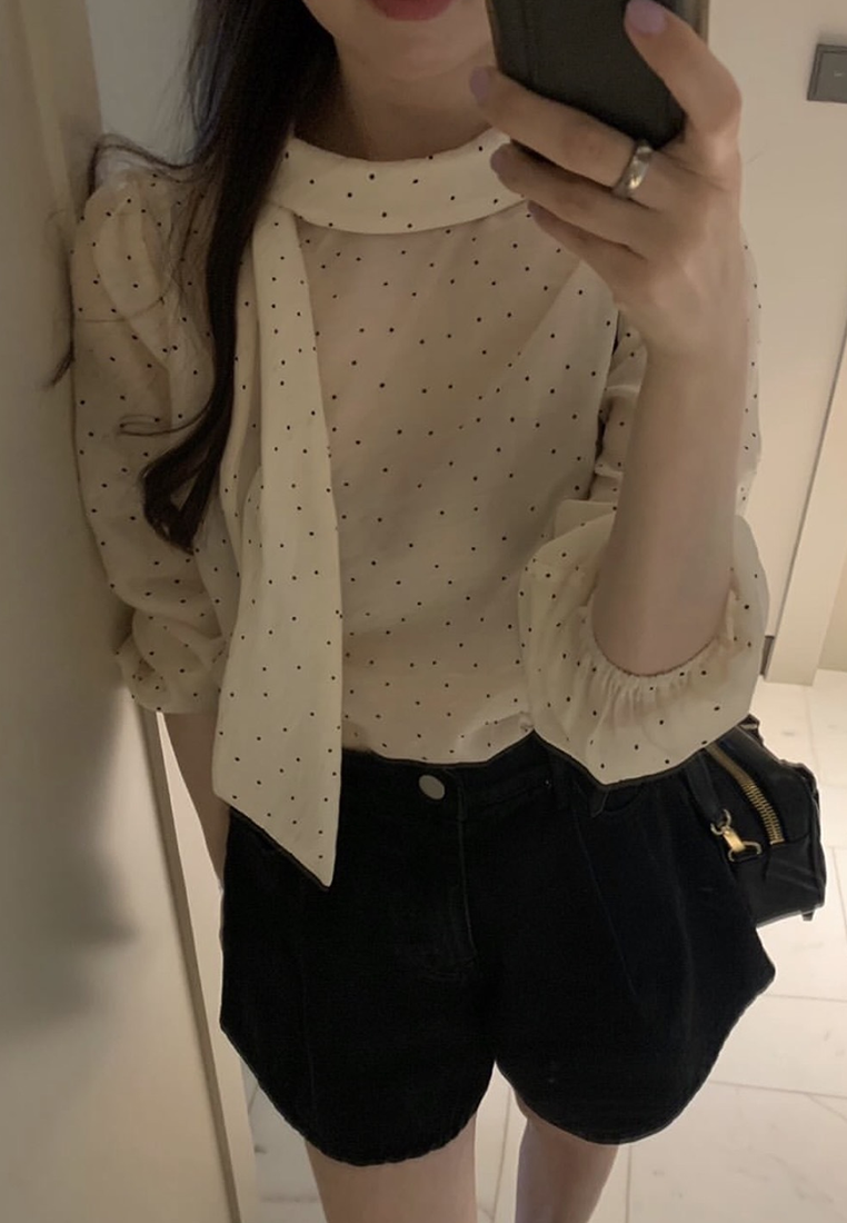 Early Fall Korean-Style Polka Dot Ribbon Shirt CA25090213BE