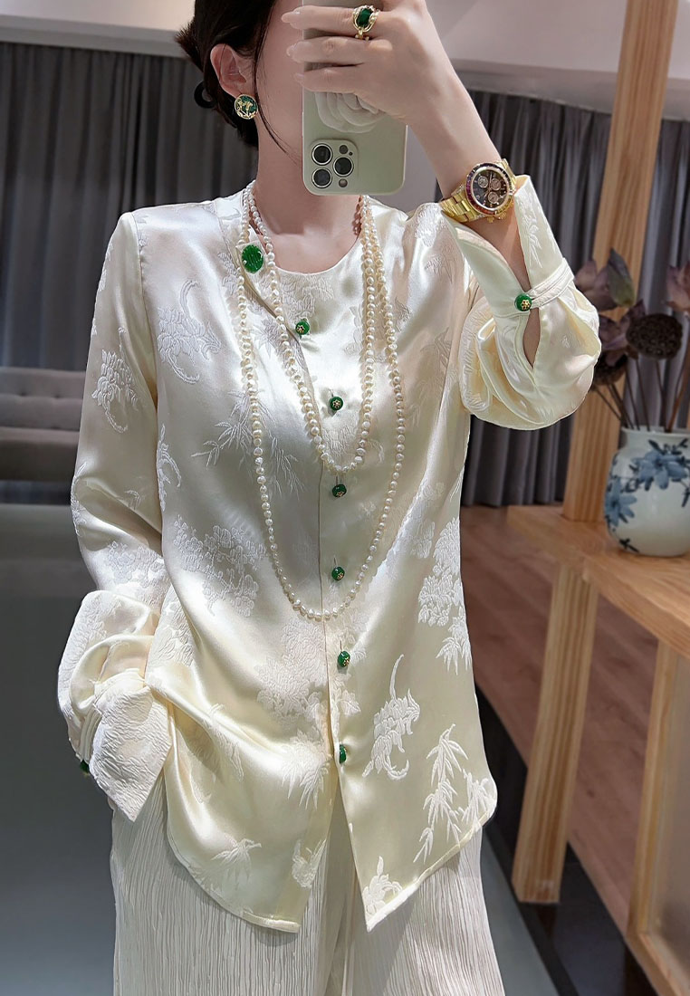 Fashionable light luxury silk jacquard embossed texture shirt top CA010613BE