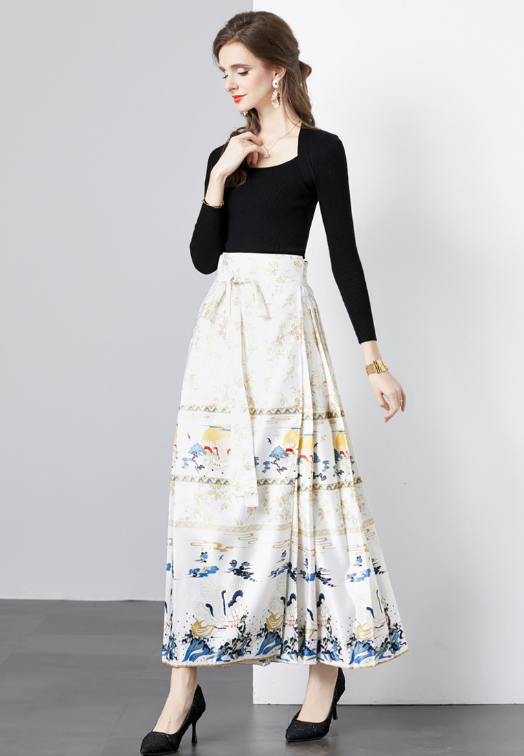 Fashionable casual printed top and skirt suit A110613