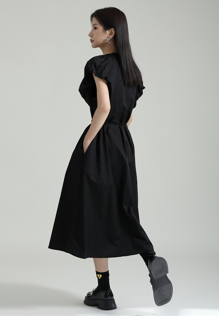 2024 Retro Ruffle Sleeves Single breasted Skirt CA24030113BK