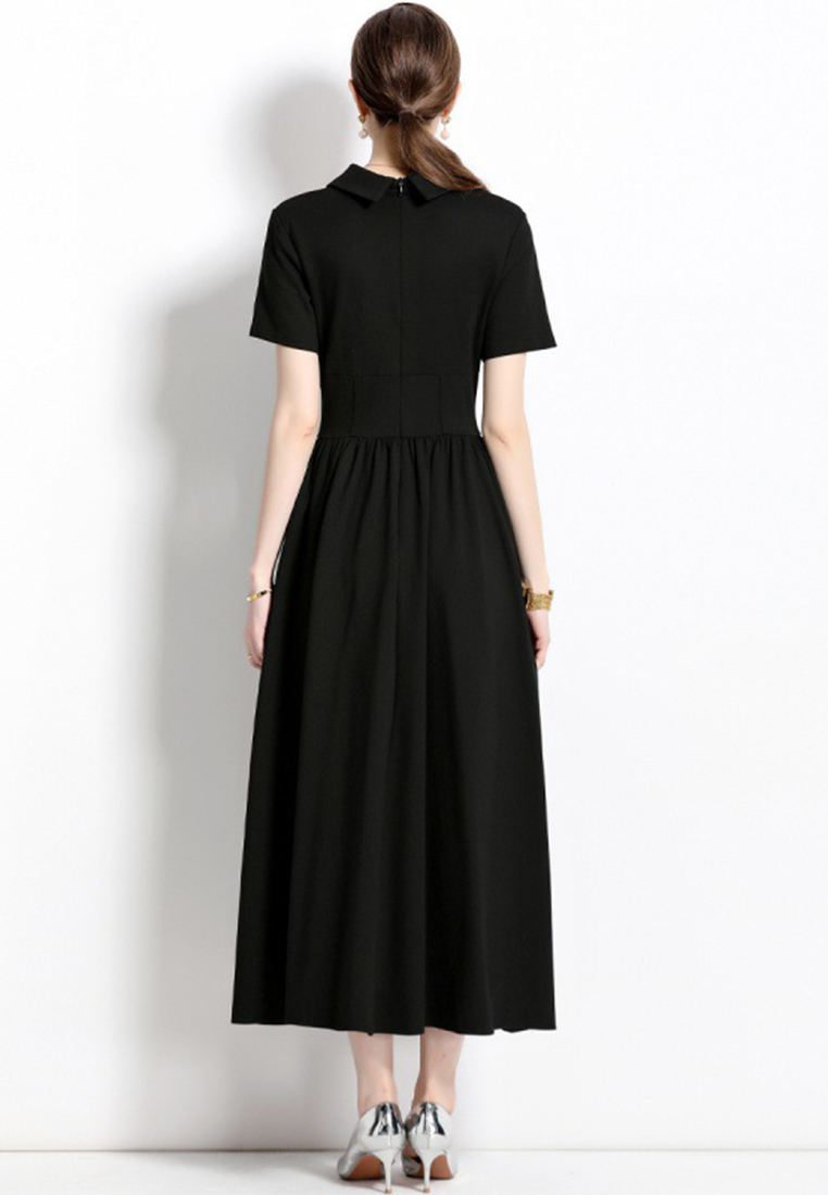 French lapel-panel black dress A021913