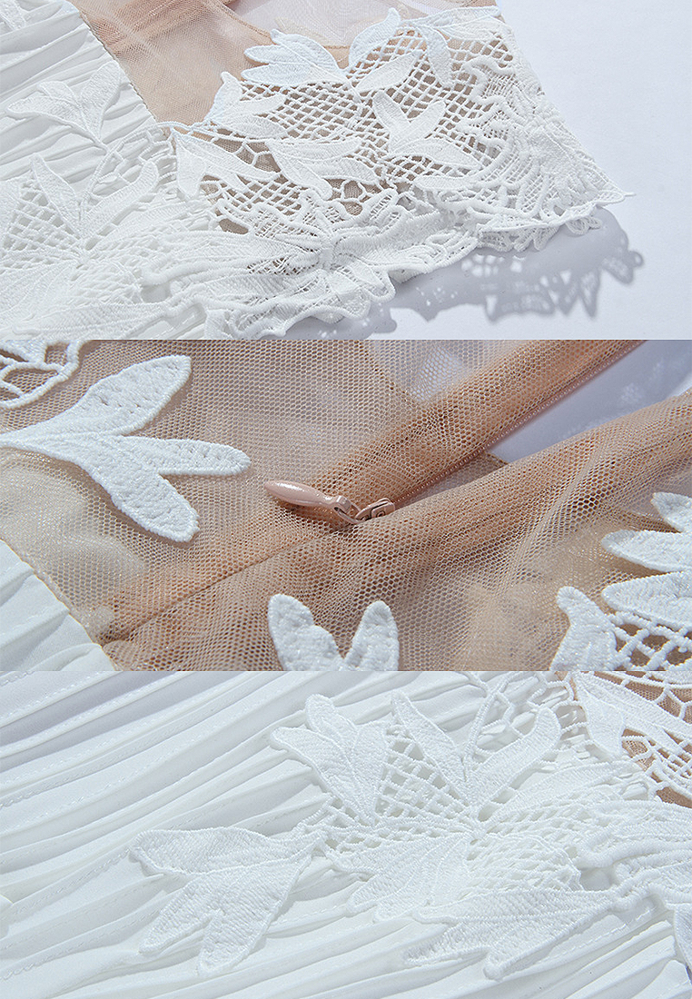 2024 White lace patchwork long skirt with large hem formal dress CA4021911W