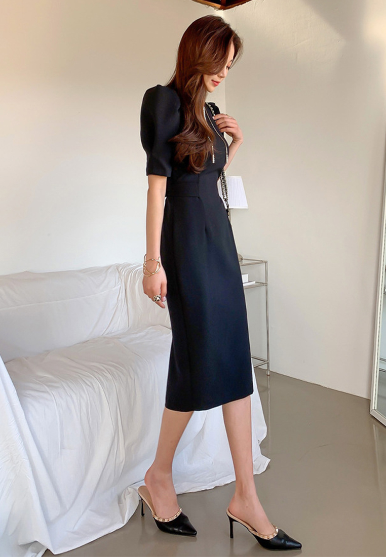 Summer lace up waist cinching slim fit dress CA250325113BK