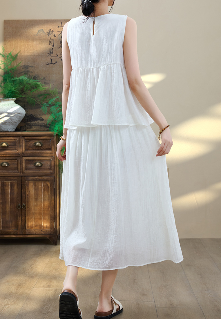 Summer French white fake two-piece sleeveless vest dress CA25070913W