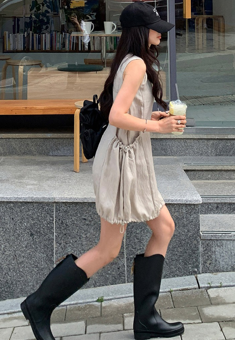 New arrival all-match round neck pocket sleeveless dress CA25070913W