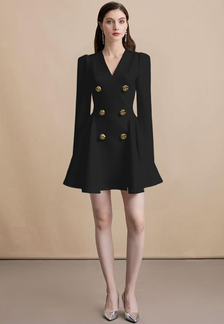 Rose Gold Button Slim-Fit Double-Breasted Tweed Dress CA25091513BK